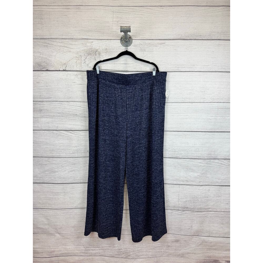 Cato Plus Size Navy Blue & Silver Stripe Wide Leg Pull On Knit Pants Size 22/24W